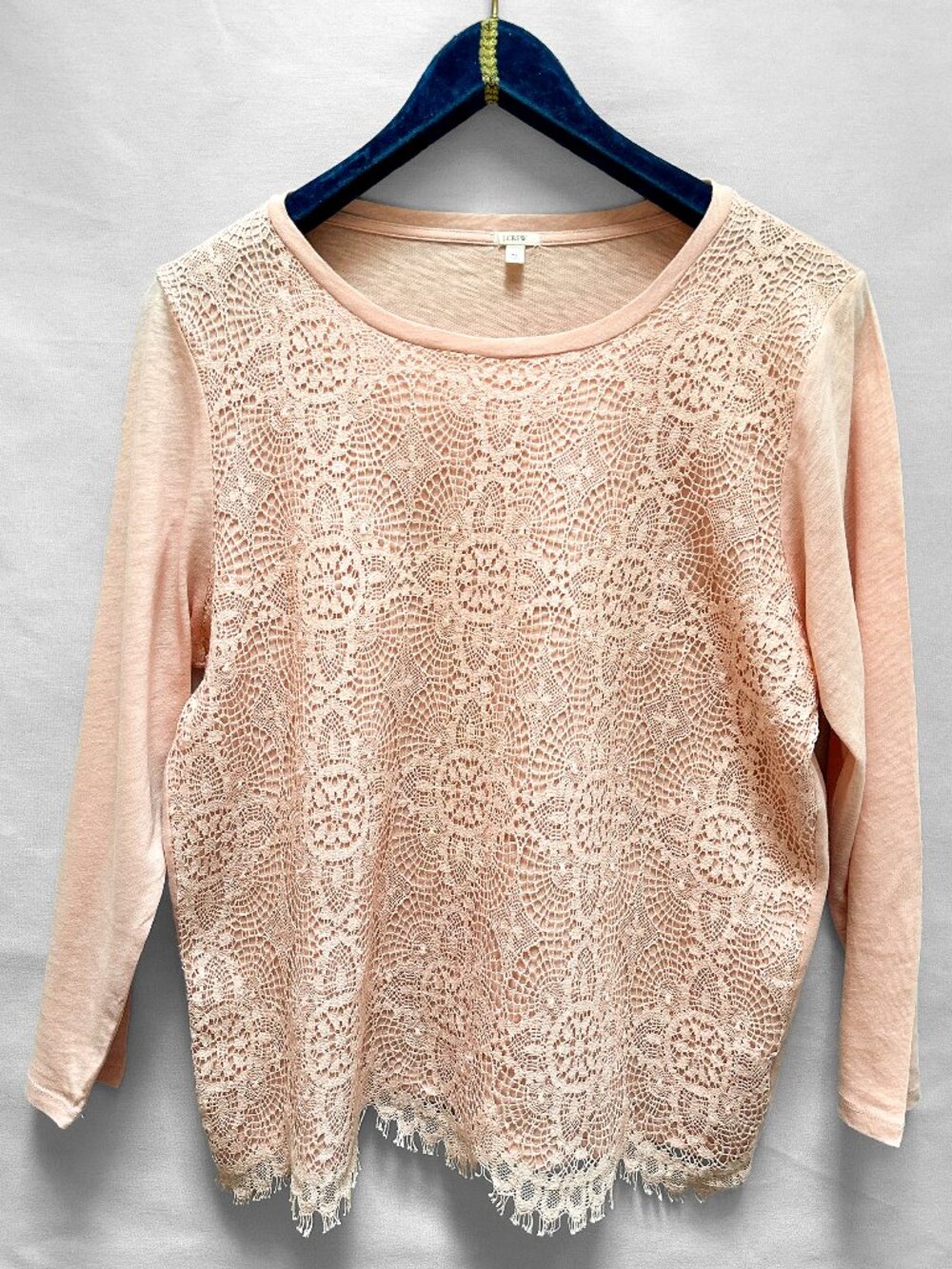 J. Crew Crochet Lace Long-Sleeve Top Blush XL
